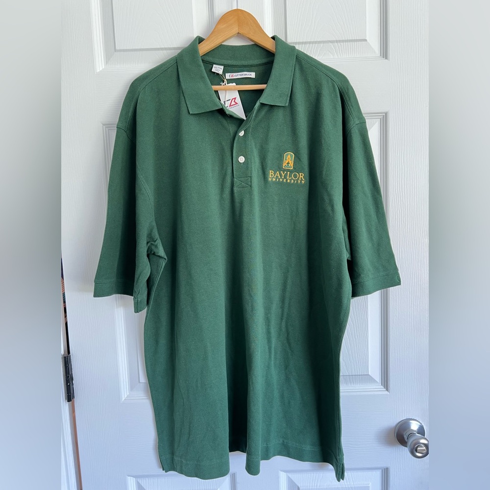 NWT XXL Cutter & Buck Hunter green short sleeve Baylor university polo shirt